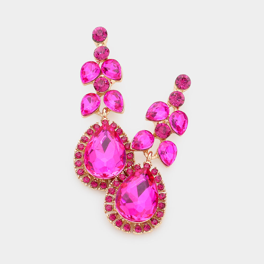Madeline Love Fuchsia Teardrop Round Stone Dangle Evening Earrings