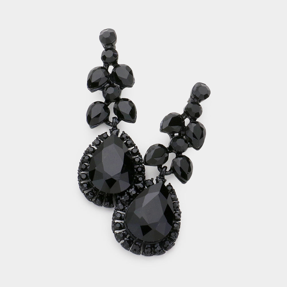 Madeline Love Jet Black Teardrop Round Stone Dangle Evening Earrings