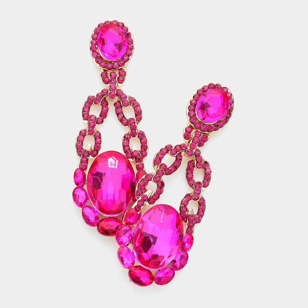 Madeline Love Fuchsia Round Crystal Stone Accented Evening Earrings