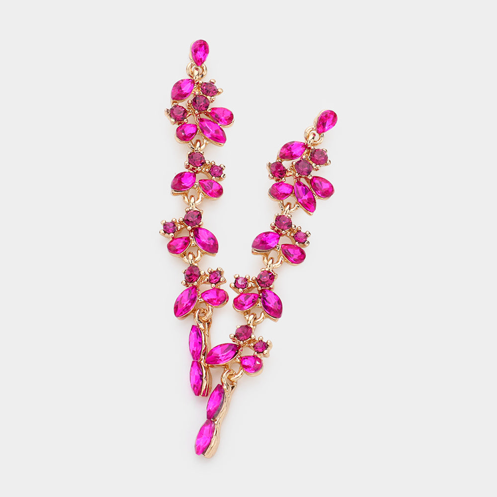 Madeline Love Fuchsia Marquise Round Strone Cluster Dropdown Evening Earrings