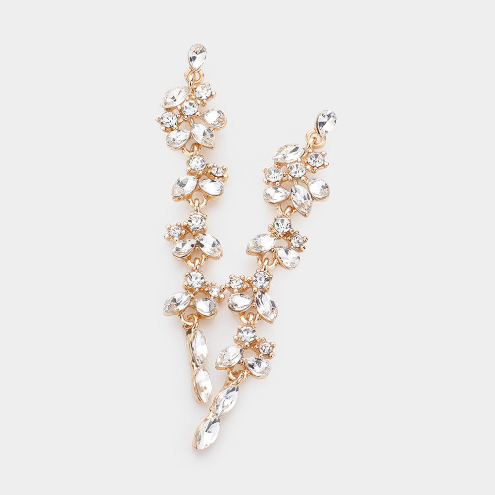 Madeline Love Gold Marquise Round Strone Cluster Dropdown Evening Earrings