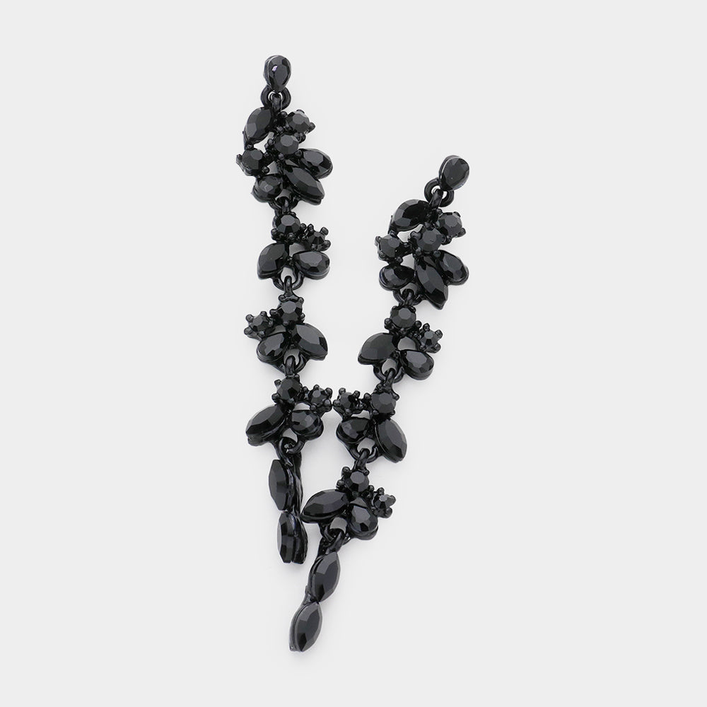 Madeline Love Jet Black Marquise Round Strone Cluster Dropdown Evening Earrings
