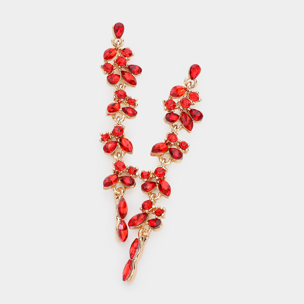 Madeline Love Red Marquise Round Strone Cluster Dropdown Evening Earrings