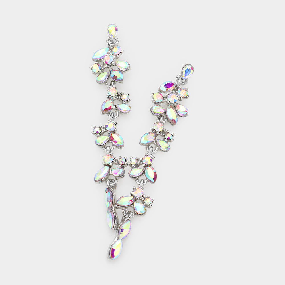 Madeline Love AB, Silver Marquise Round Strone Cluster Dropdown Evening Earrings