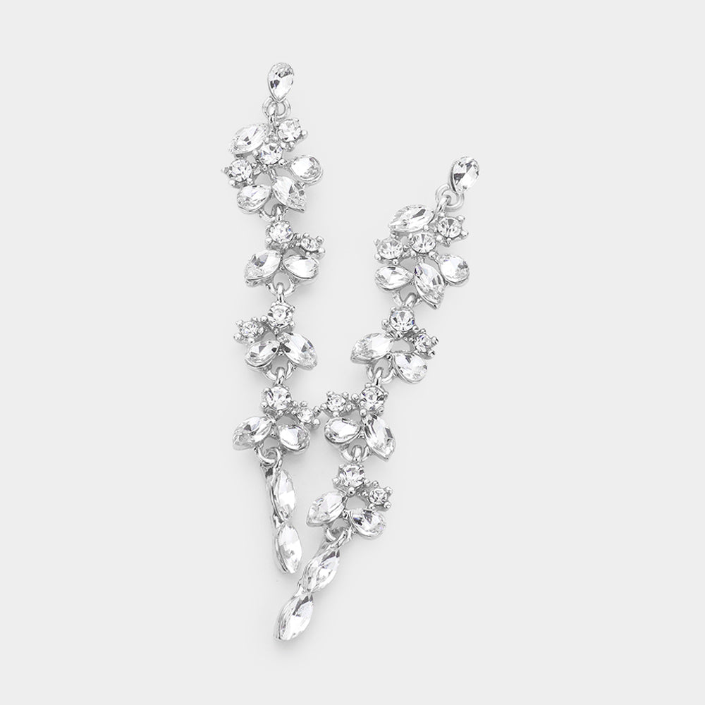 Madeline Love Clear, Silver Marquise Round Strone Cluster Dropdown Evening Earrings