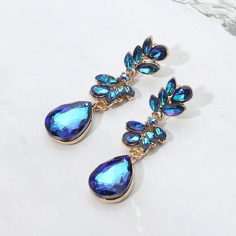 Madeline Love Navy Glass Stone Cluster Embellished Drop Dangle Evening Earrings