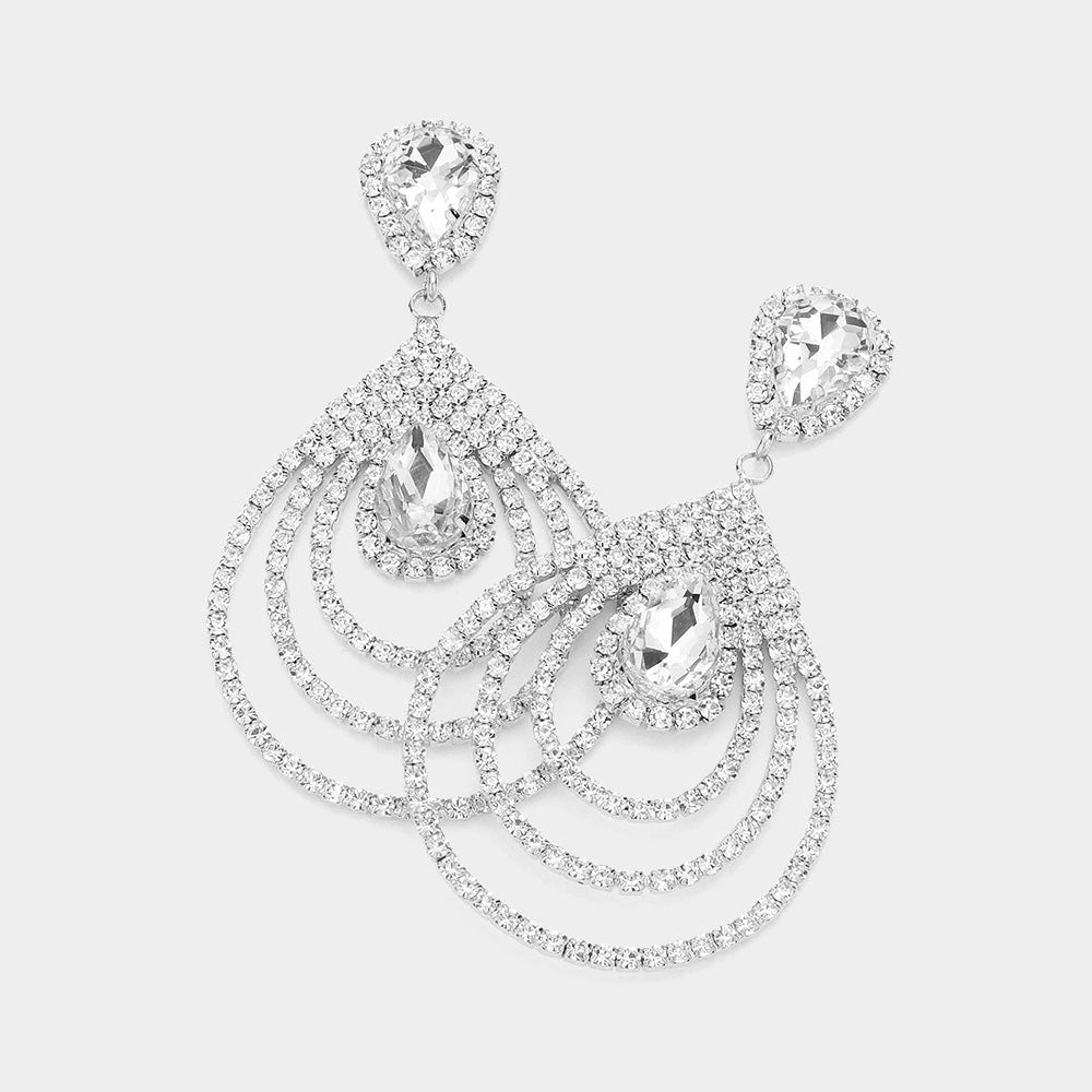 Madeline Love Rhodium Teardrop Rhinestone Cluster Pointed Dangle Evening Earrings