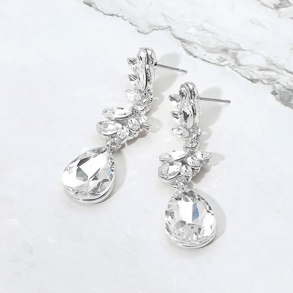 Madeline Love Clear, Silver Glass Stone Cluster Embellished Drop Dangle Evening Earrings