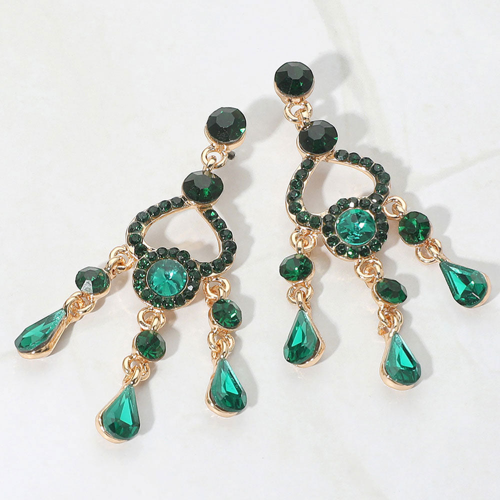 Madeline Love Emerald Teardrop Stone Cluster Rip Chandelier Dangle Evening Earrings