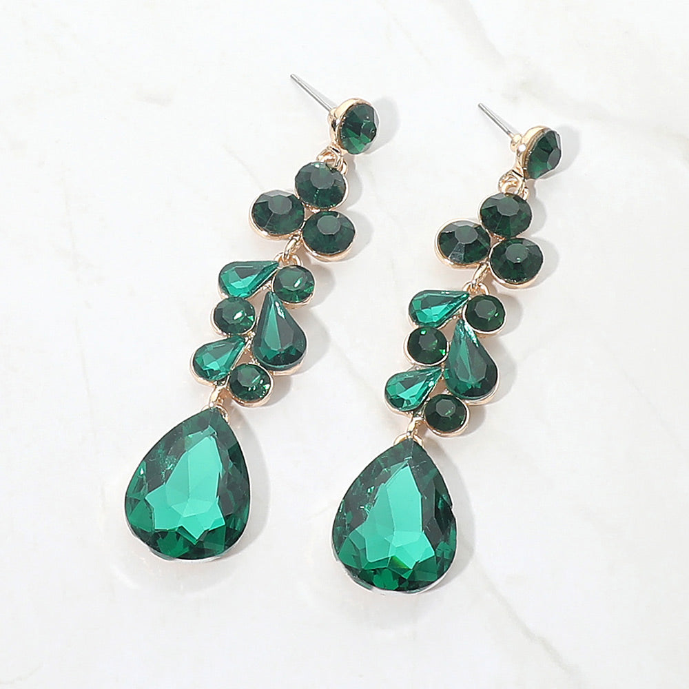Madeline Love Emerald Teardrop Stone Cluster Drop Evening Earrings