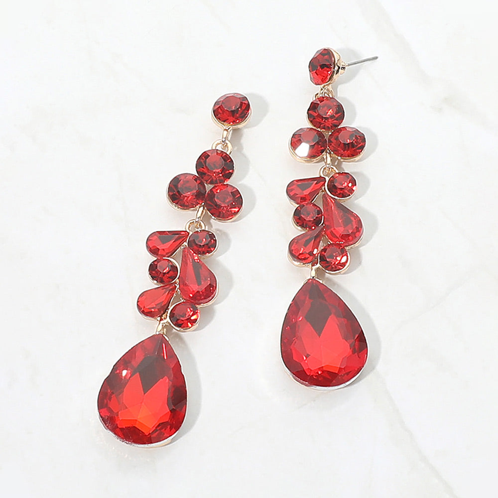 Madeline Love Red Teardrop Stone Cluster Drop Evening Earrings