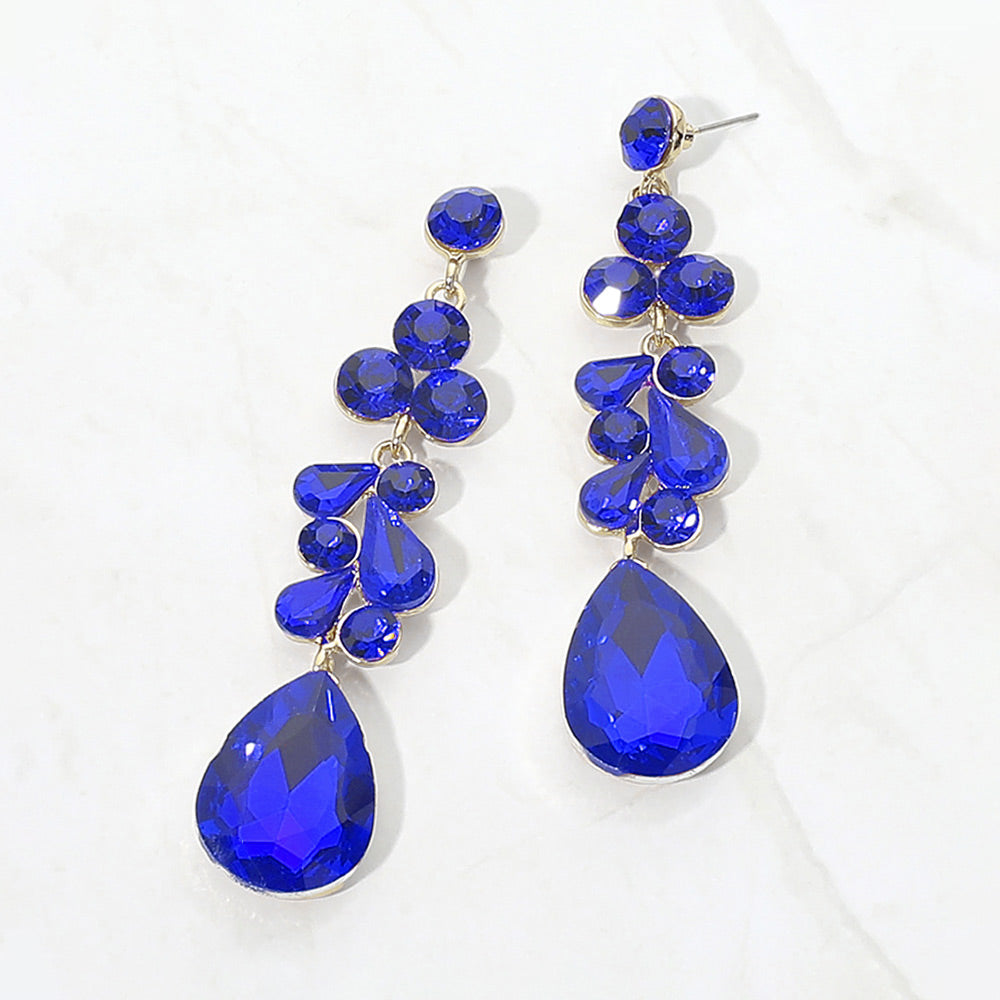 Madeline Love Sapphire Teardrop Stone Cluster Drop Evening Earrings