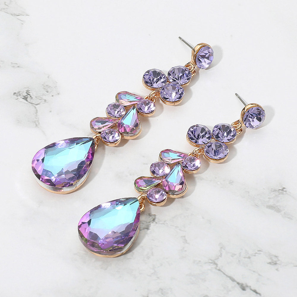 Madeline Love Vitrail Light Teardrop Stone Cluster Drop Evening Earrings