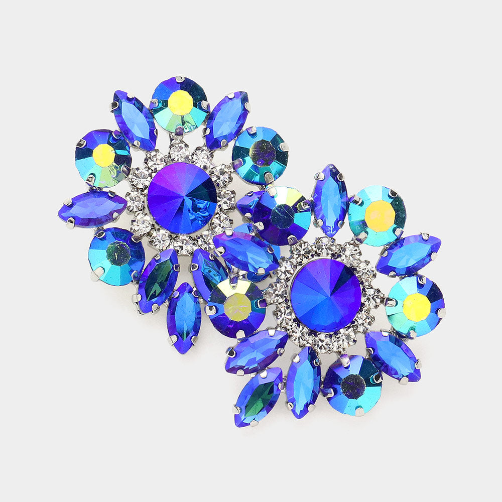 Madeline Love AB, Blue Round Marquise Stone Cluster Evening Earrings