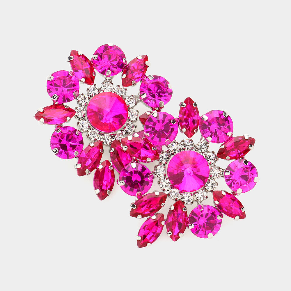 Madeline Love Fuchsia Round Marquise Stone Cluster Evening Earrings