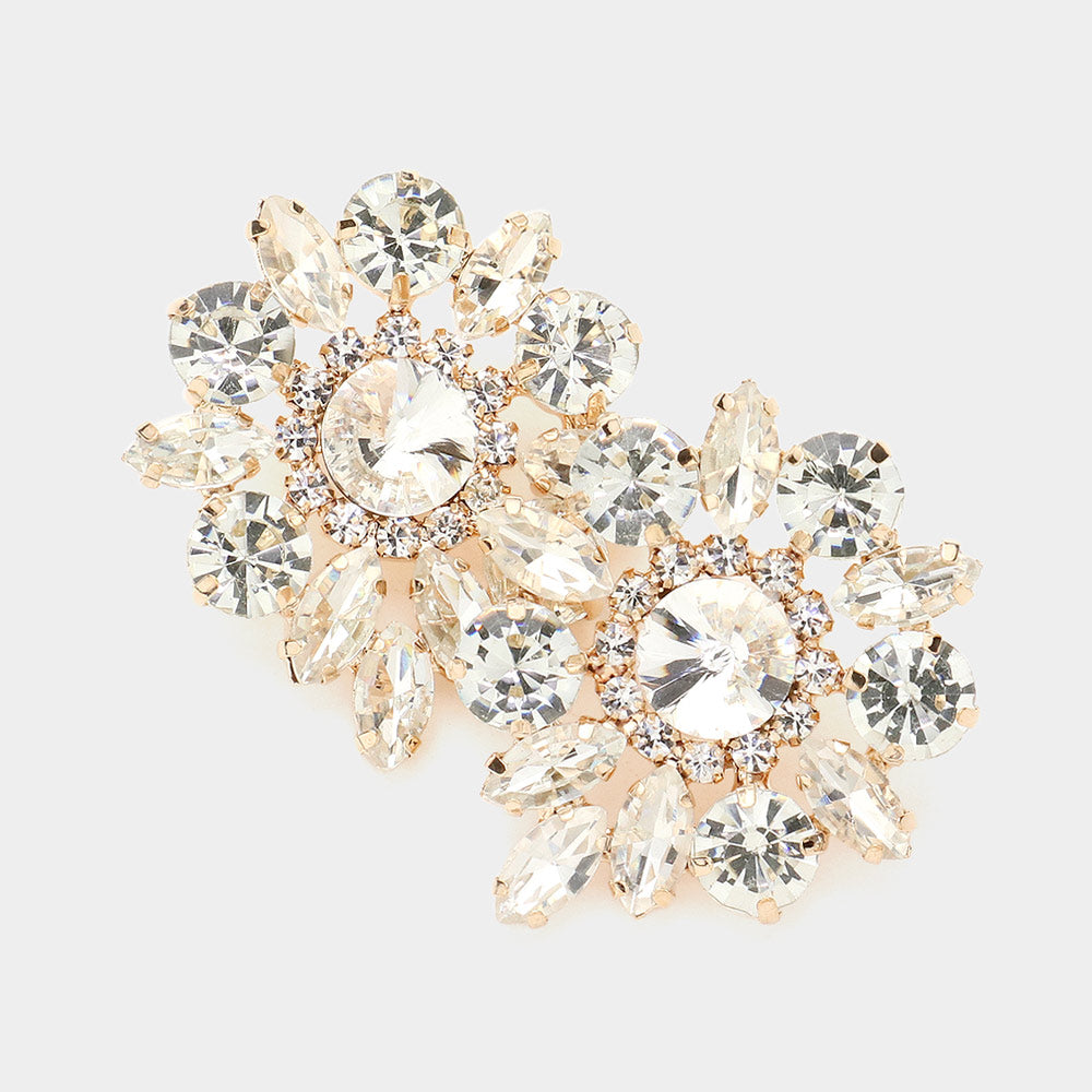Madeline Love Clear, Gold Round Marquise Stone Cluster Evening Earrings