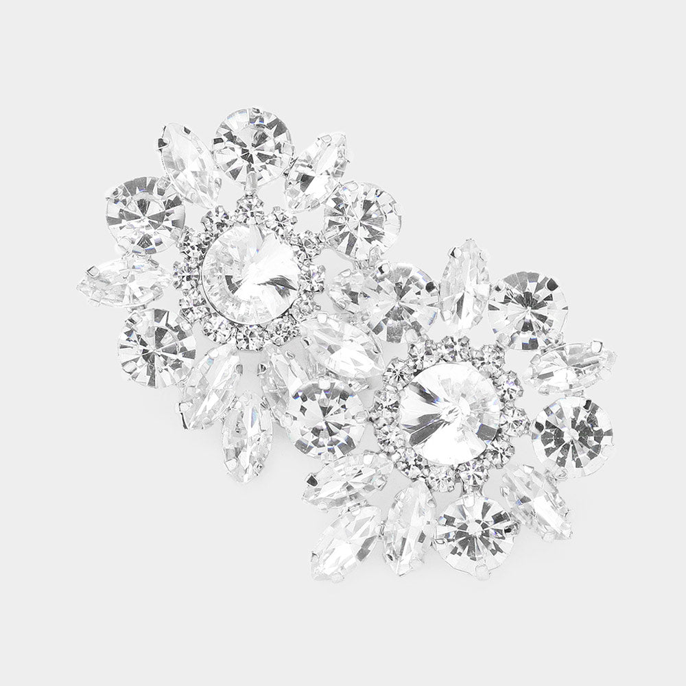Madeline Love Clear, Rhodium Round Marquise Stone Cluster Evening Earrings