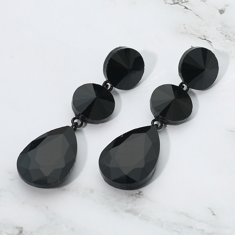 Madeline Love Jet Black Round Teardrop Stone Cluster Link Drop Evening Earrings