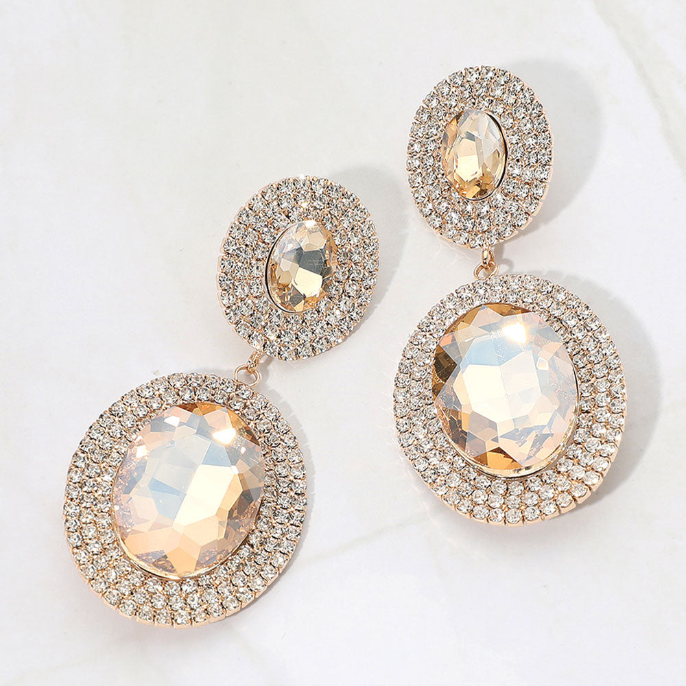 Madeline Love Lt Col Topaz Bold Double Oval Pave Halo Link Drop Evening Earrings