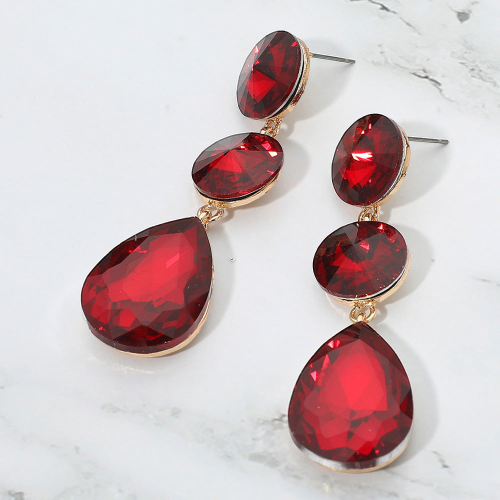 Madeline Love Red Round Teardrop Stone Cluster Link Drop Evening Earrings