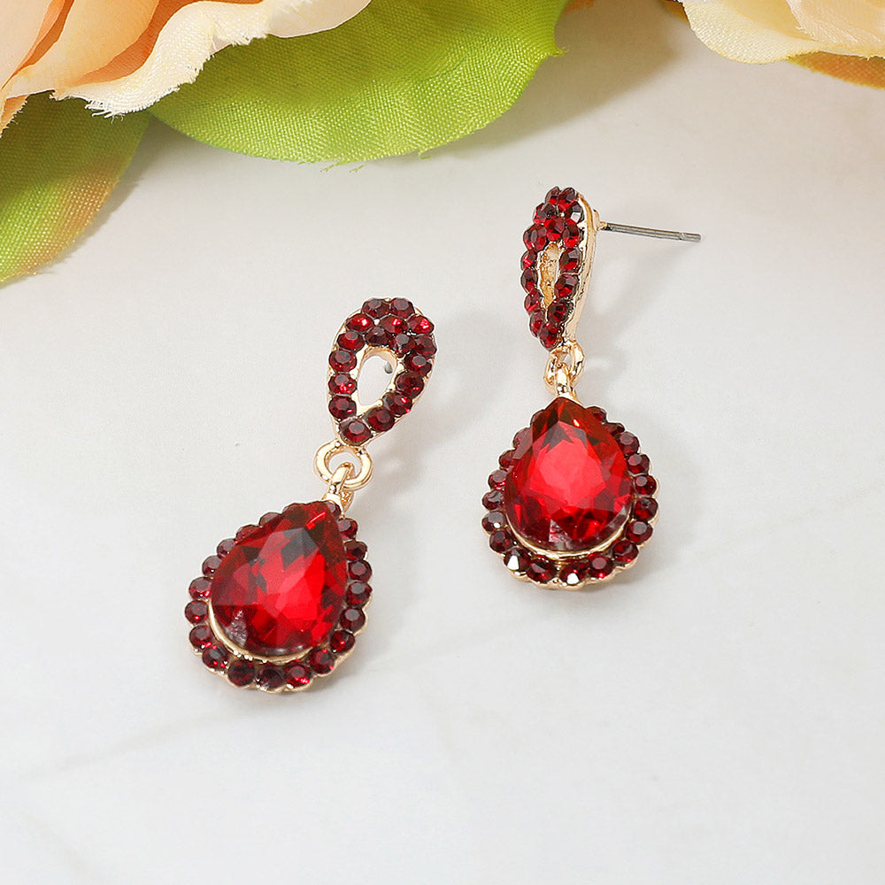 Madeline Love Gold, Red Iridescent Teardrop Crystal Dangle Earrings