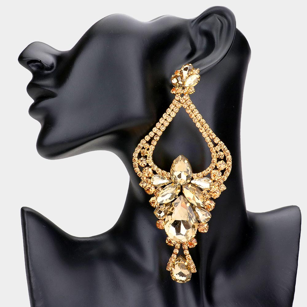 Madeline Love Topaz Oversized Teardrop Marquise Stone Embellished Rhinestone Pave Evening Earrings