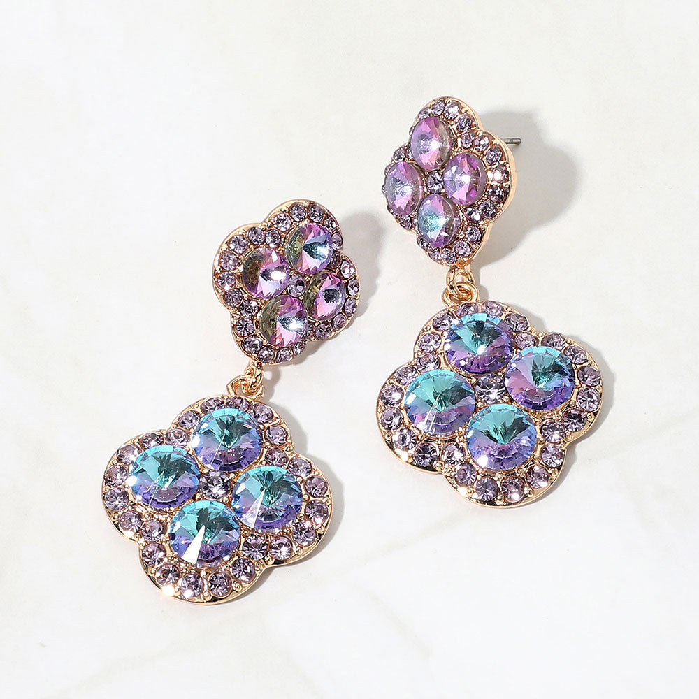 Madeline Love Vitrail Light Sparkling Double Quatrefoil Cluster Link Drop Evening Earrings