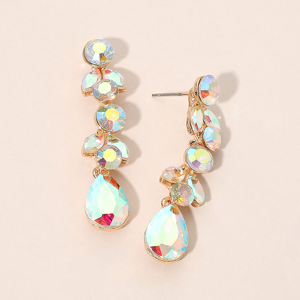 Madeline Love AB, Gold Round Marquise Teardrop Stone Cluster Link Drop Evening Earrings