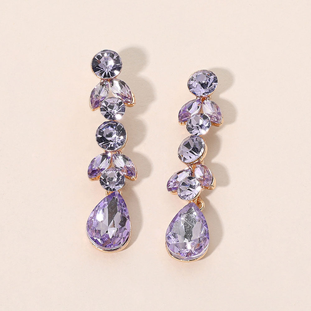 Madeline Love Lavender Round Marquise Teardrop Stone Cluster Link Drop Evening Earrings
