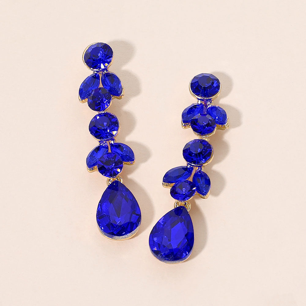 Madeline Love Sapphire Round Marquise Teardrop Stone Cluster Link Drop Evening Earrings