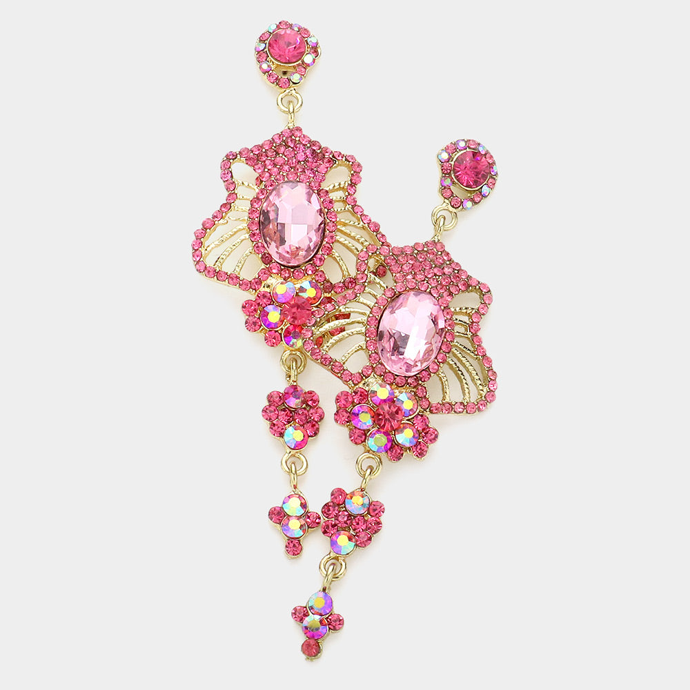 Madeline Love Pink Marquise Stone Trim Dangle Evening Earrings