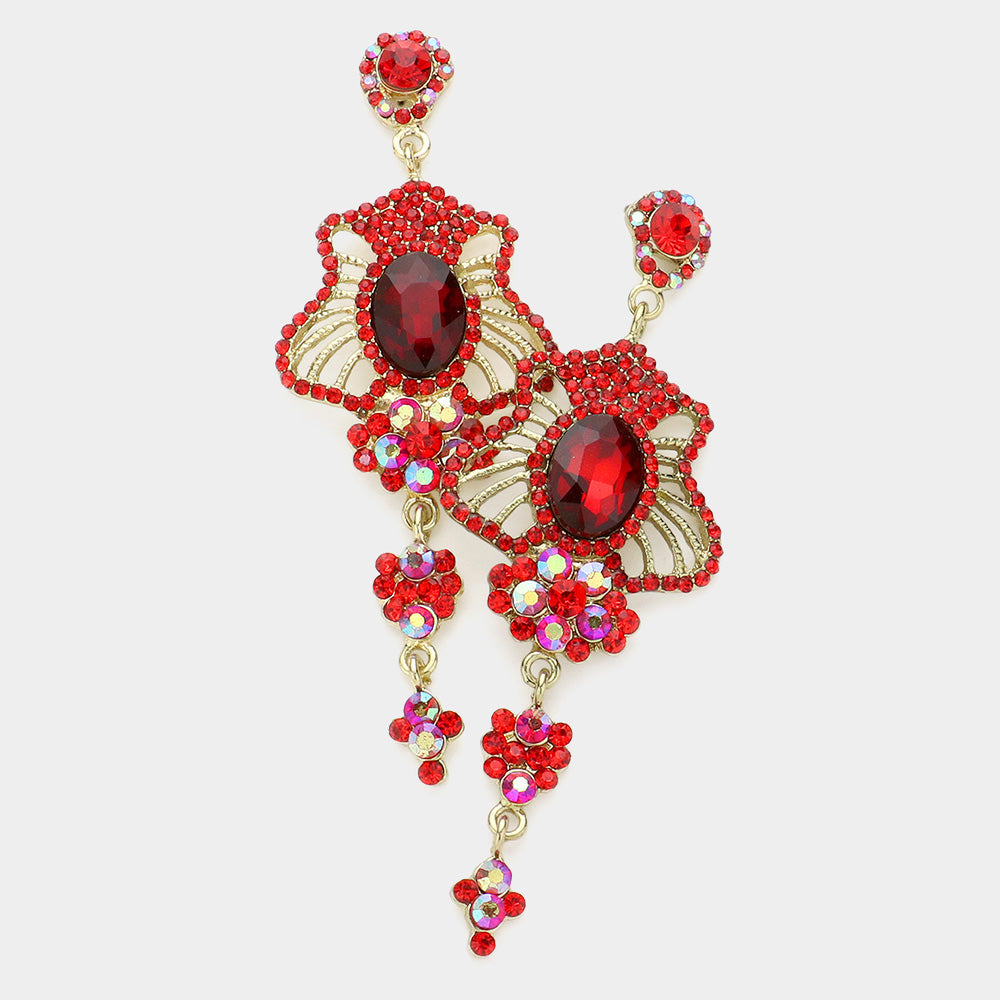 Madeline Love Red Marquise Stone Trim Dangle Evening Earrings