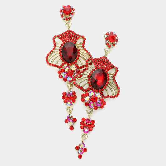 Madeline Love Red Marquise Stone Trim Dangle Evening Earrings