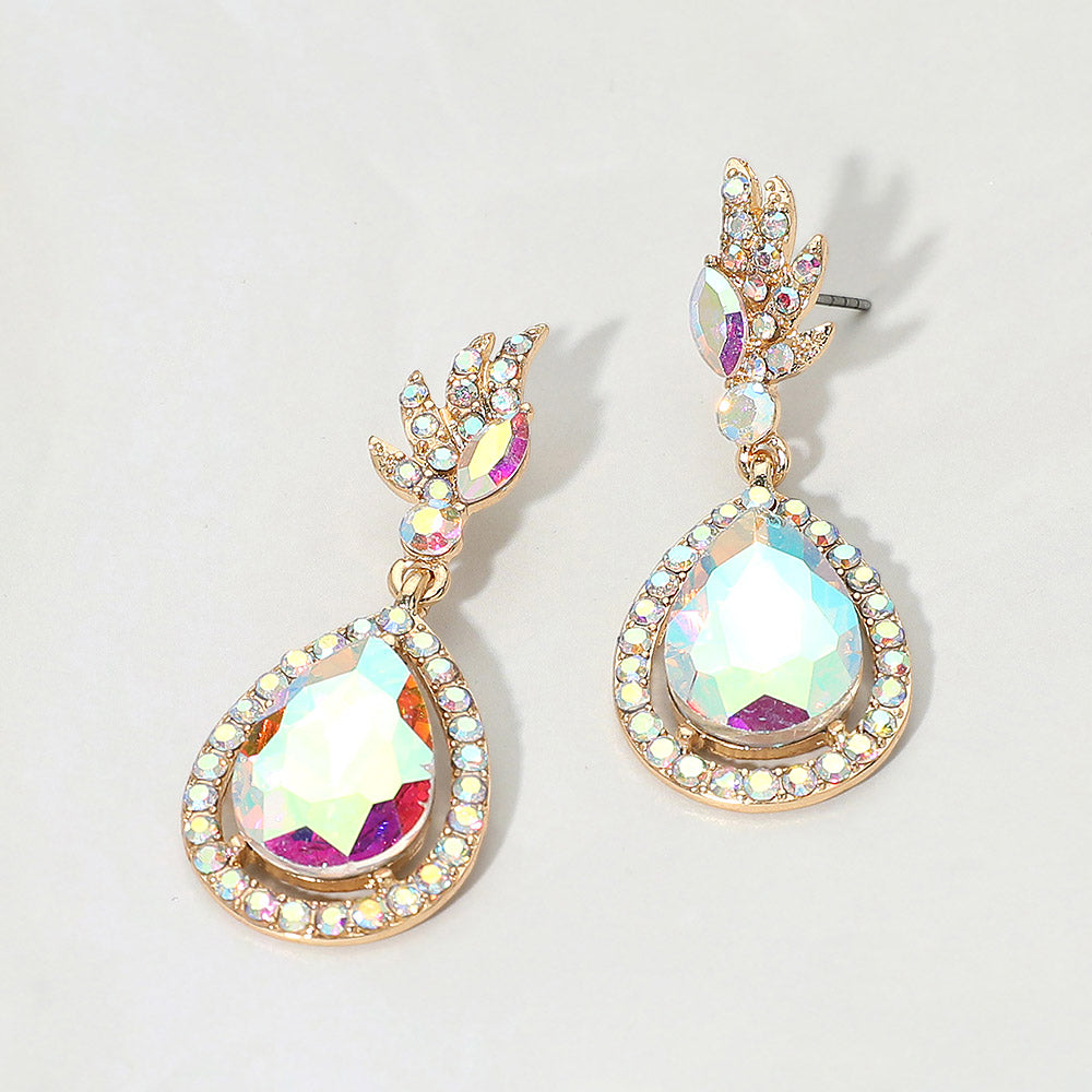 Madeline Love AB, Gold Teardrop Crystal Drop Evening Earrings