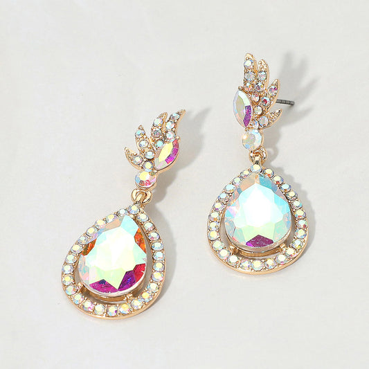 Madeline Love AB, Gold Teardrop Crystal Drop Evening Earrings