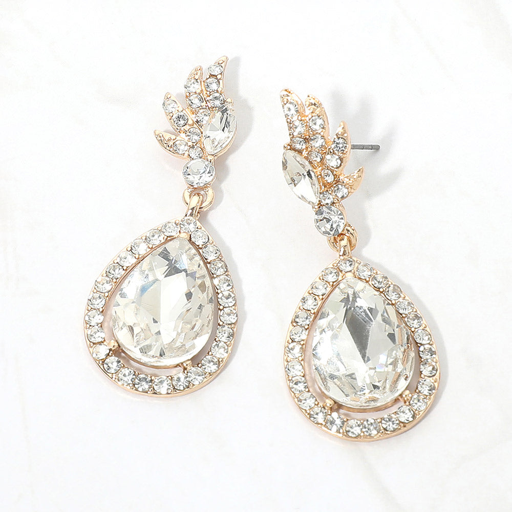Madeline Love Clear, Gold Teardrop Crystal Drop Evening Earrings