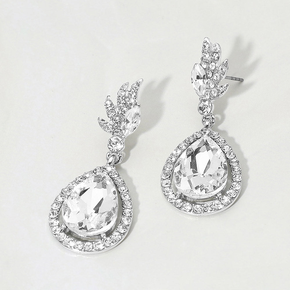 Madeline Love Clear, Rhodium Teardrop Crystal Drop Evening Earrings