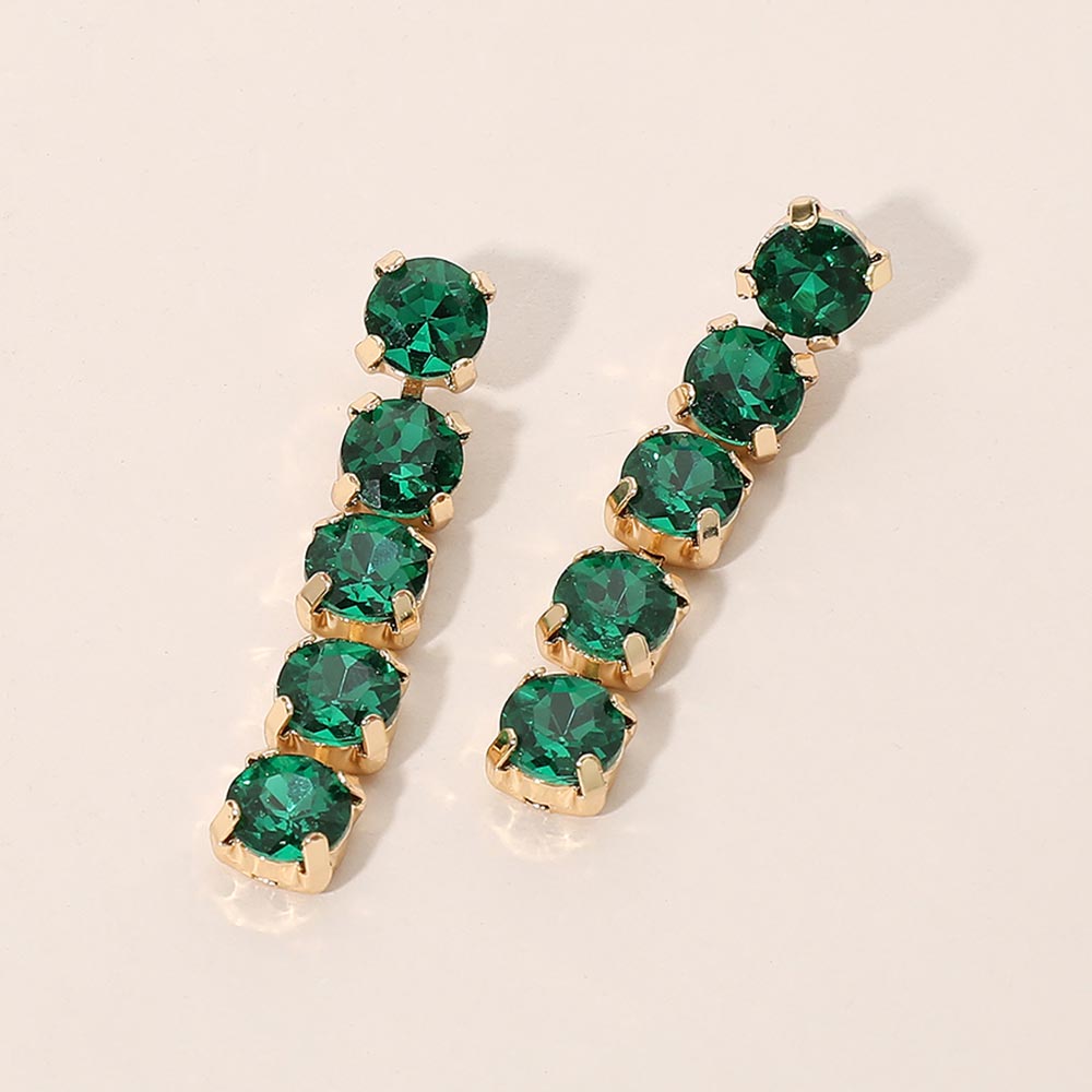 Madeline Love Emerald Round Stone Cluster Link Drop Evening Earrings