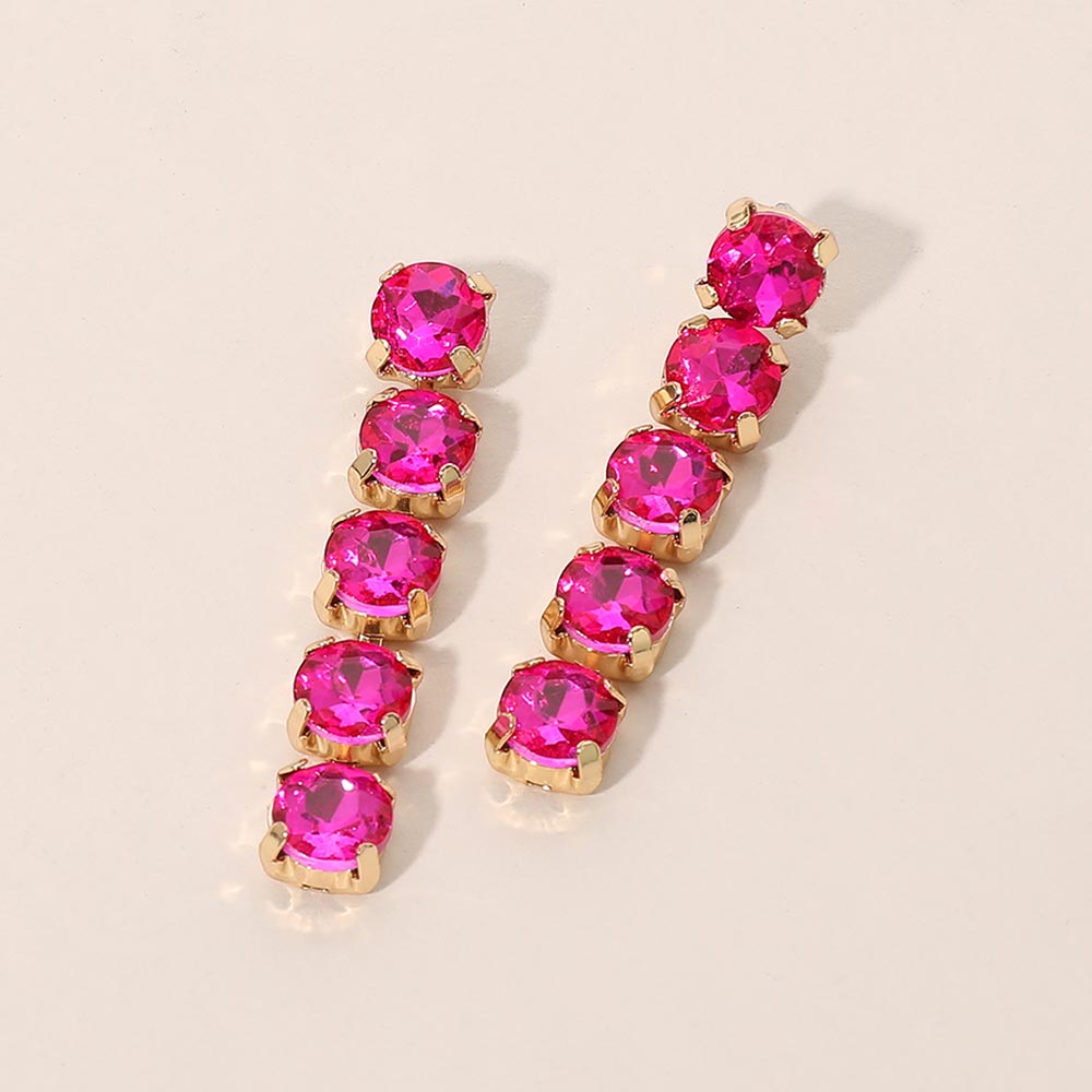 Madeline Love Fuchsia Round Stone Cluster Link Drop Evening Earrings