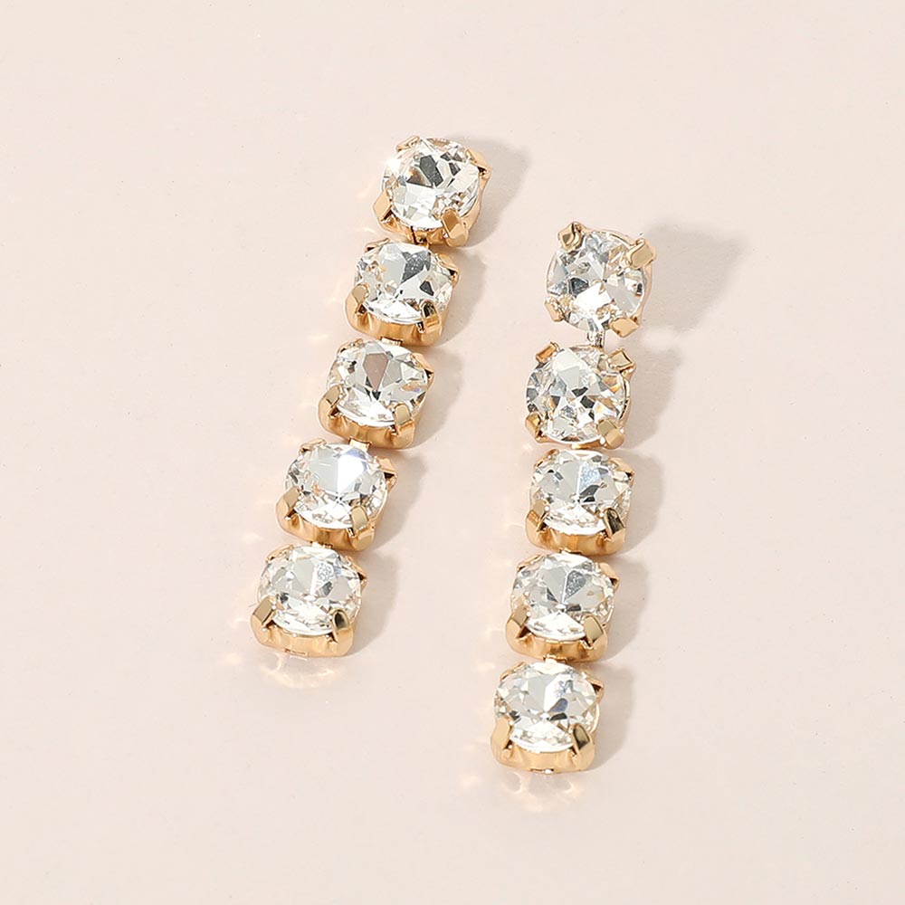 Madeline Love Clear, Gold Round Stone Cluster Link Drop Evening Earrings