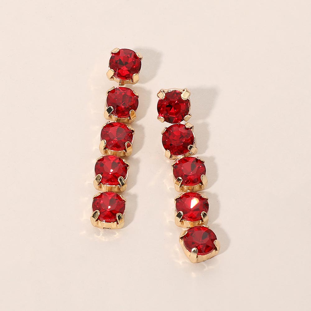 Madeline Love Red Round Stone Cluster Link Drop Evening Earrings