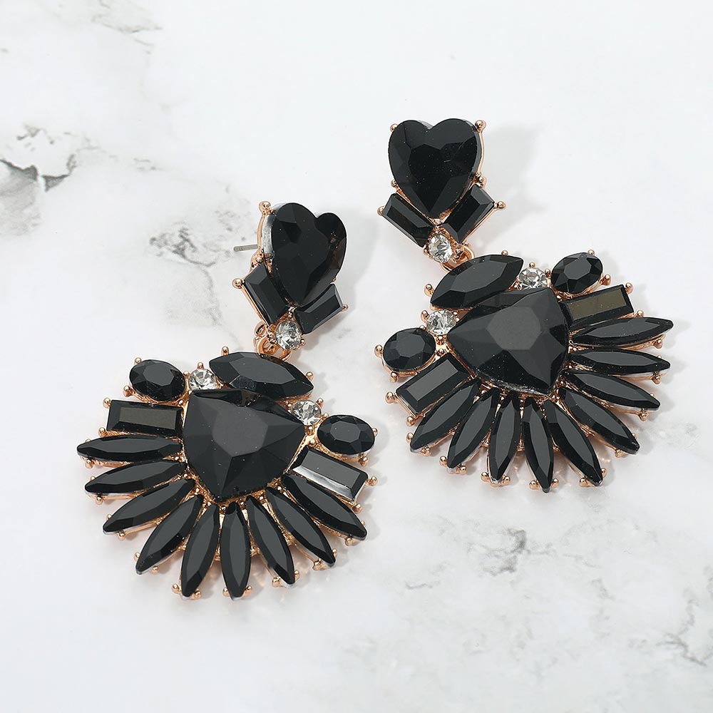 Madeline Love Black Bold Marquise Stone Fan Drop Statement Evening Earrings