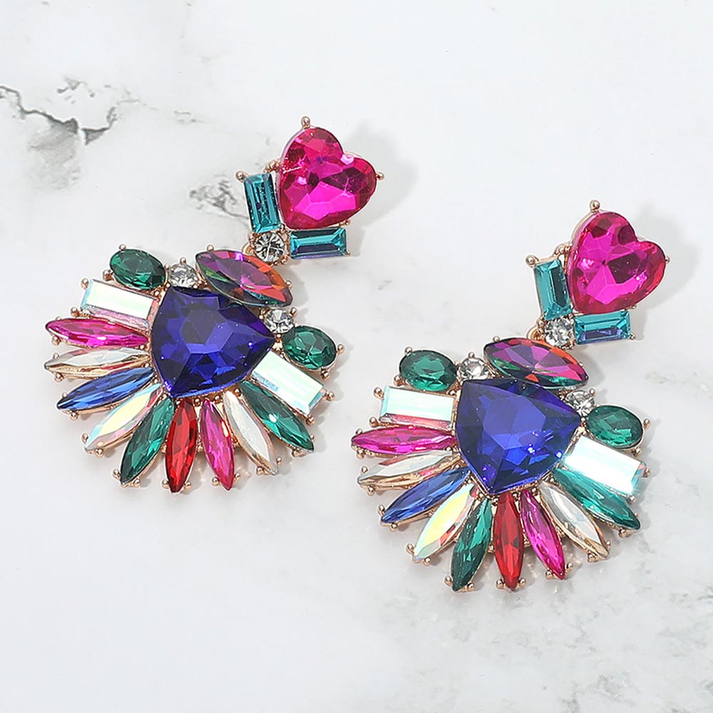 Madeline Love Multi Bold Marquise Stone Fan Drop Statement Evening Earrings