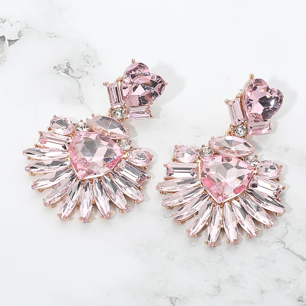 Madeline Love Pink Bold Marquise Stone Fan Drop Statement Evening Earrings