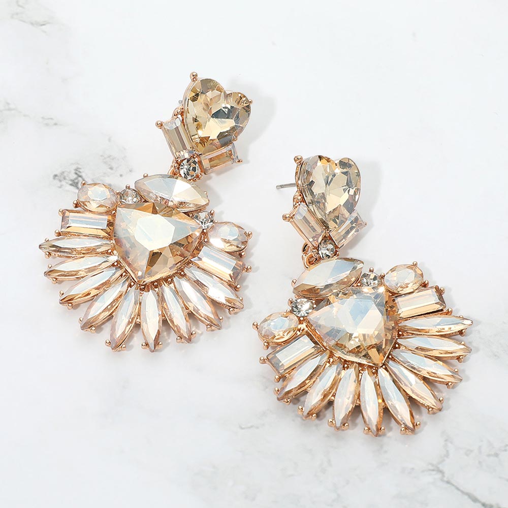 Madeline Love Topaz Bold Marquise Stone Fan Drop Statement Evening Earrings