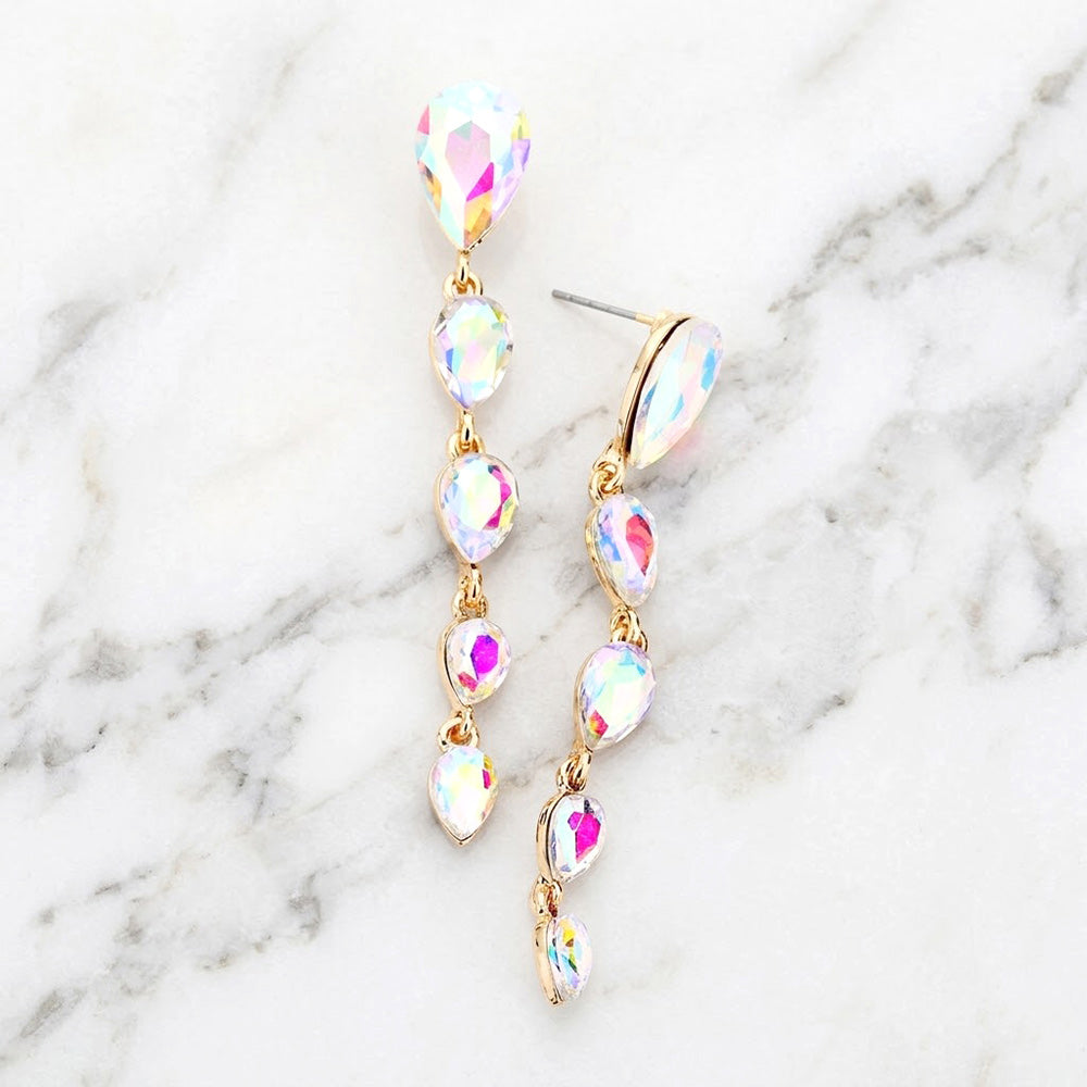 Madeline Love AB, Gold Teardrop Crystal Drop Evening Earrings