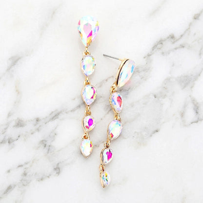 Madeline Love AB, Gold Teardrop Crystal Drop Evening Earrings