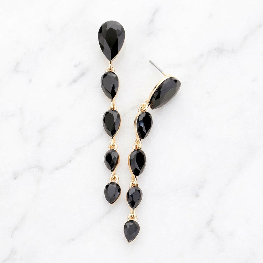 Madeline Love Black, Gold Teardrop Crystal Drop Evening Earrings