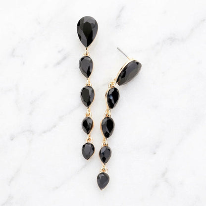 Madeline Love Black, Gold Teardrop Crystal Drop Evening Earrings