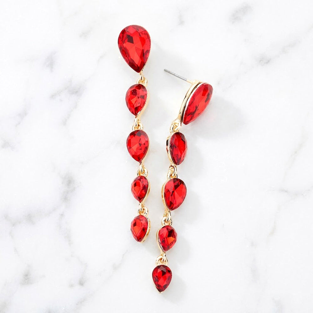 Madeline Love Gold, Red Teardrop Crystal Drop Evening Earrings